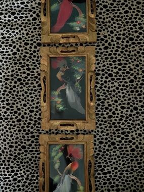 Vintage Real Bird Feathers Paintingsn Intricately Layered! Original! Trio! 😍